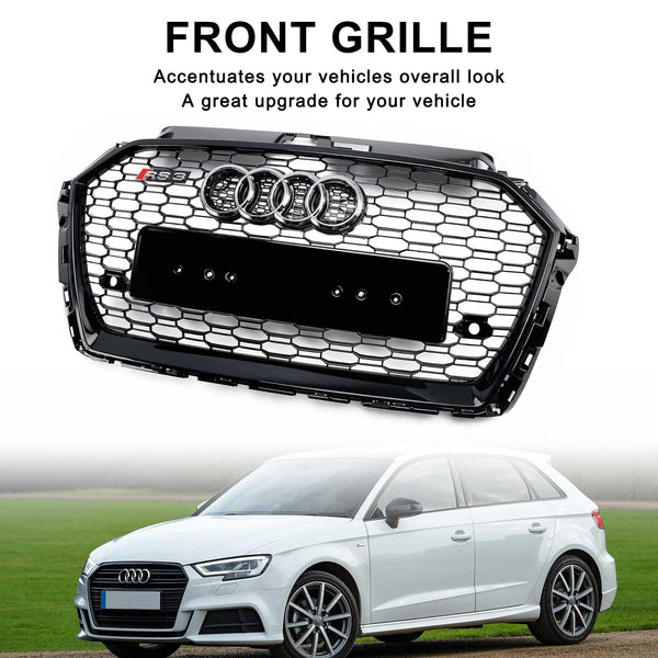 2017–2019 Audi A3 S3 8V RS3 Style Black Honeycomb Mesh Front Bumper Grille Generic