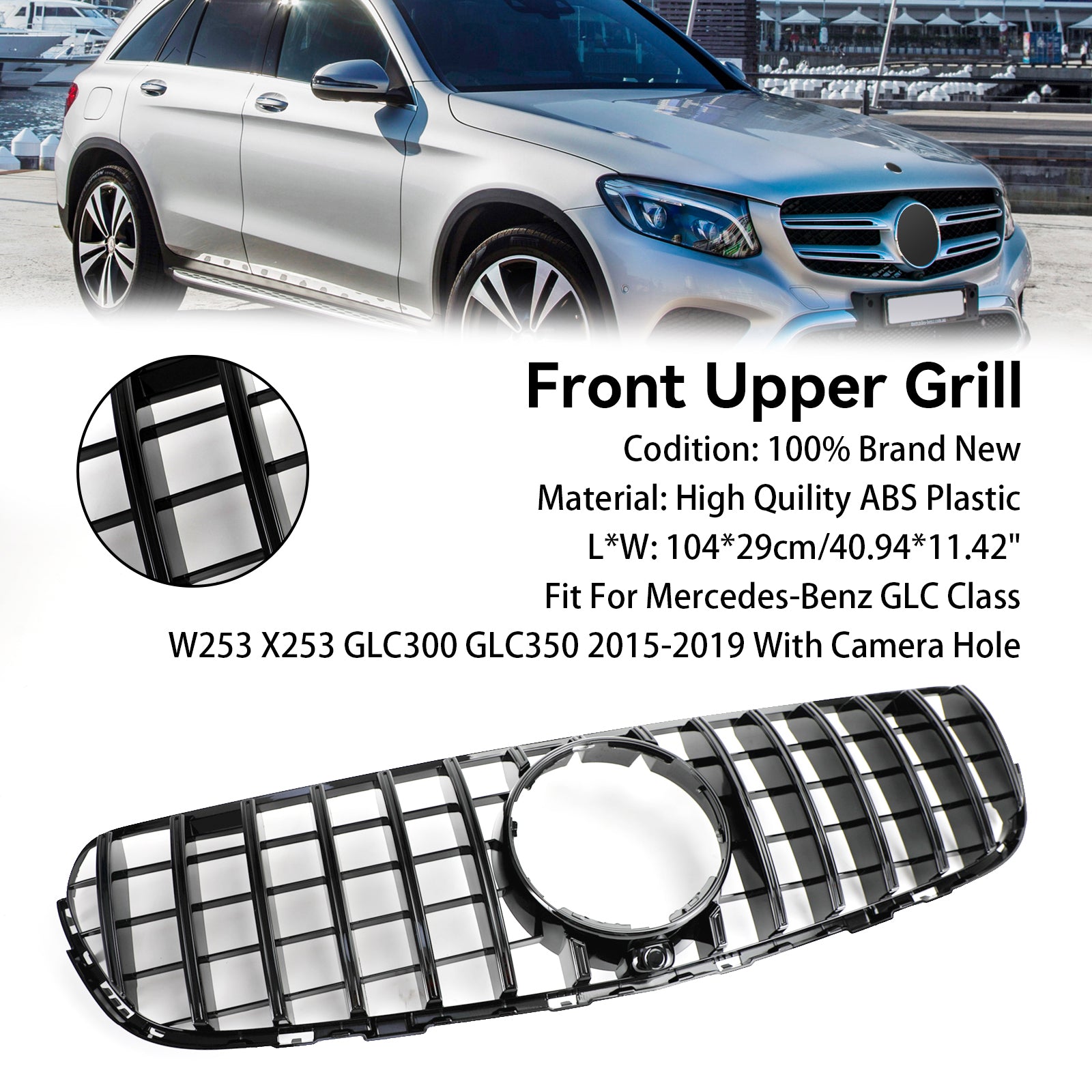 2015-2019 Benz W253 GLC-Klasse GLC300 GLC350 Forkofangergrill i højglanssort med kamerahul