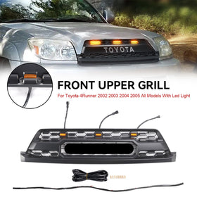 2002-2005 Toyota 4Runner Front Bumper Grill TRD PRO Style Black Grille With Led Lights