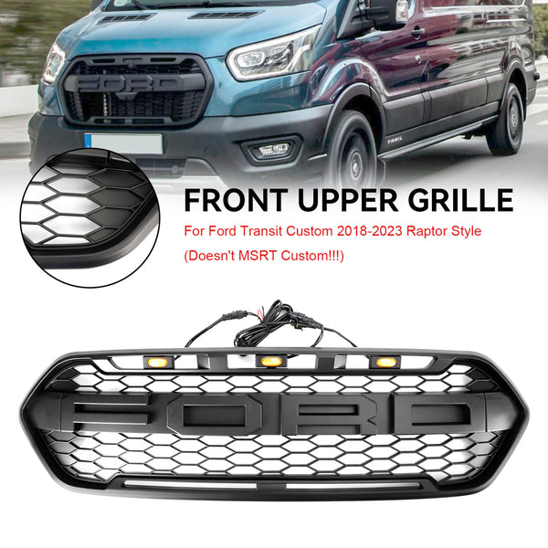 2018-23 Ford Transit Custom Raptor Style Matte Black Front Bumper Grill W/3LED Generic
