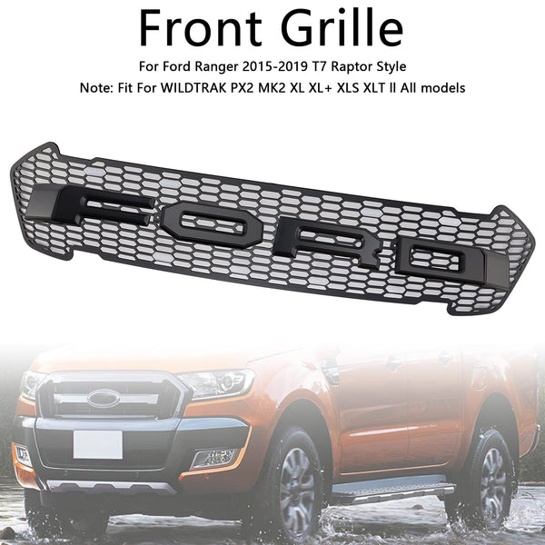 2015-2019 Ford Ranger T7 Matte Black Front Bumper Grill Grille w/LED Generic