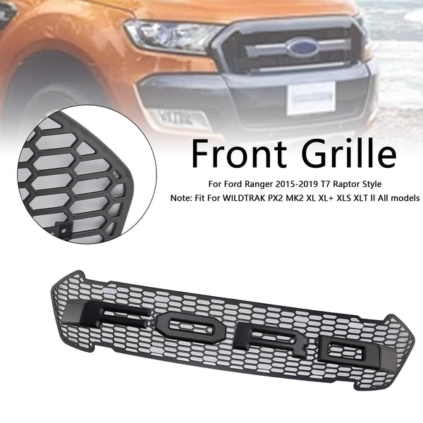 2015-2019 Ford Ranger T7 Matte Black Front Bumper Grill Grille w/LED Generic