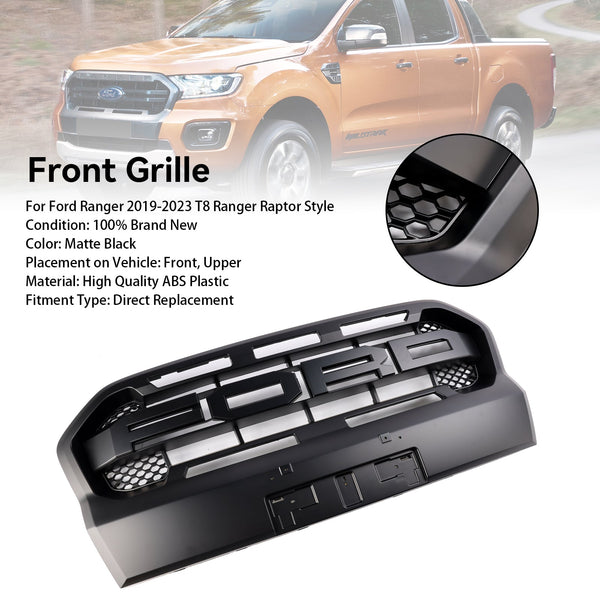 Ford Ranger T8 2019-2023 Raptor Style Matt Black Ranger Raptor Style Front Bumper Grille