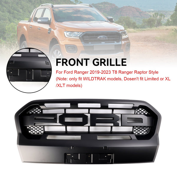 2019–2023 Ford Ranger T8 Ranger Raptor Style Mattschwarzer Frontstoßstangengrill im Ranger Raptor Style Generic