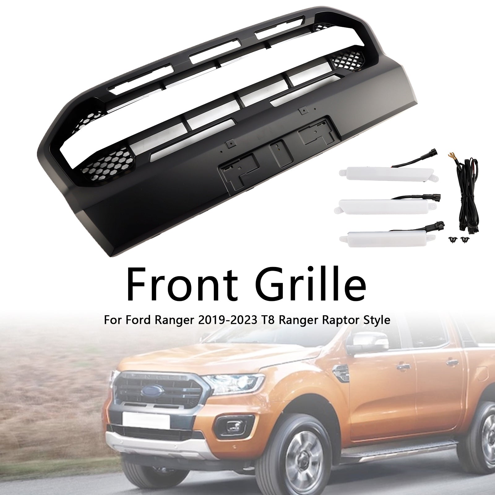 Raptor Style Mřížka předního nárazníku Grill Fit Ford Ranger 2019-2023 T8 W/LED