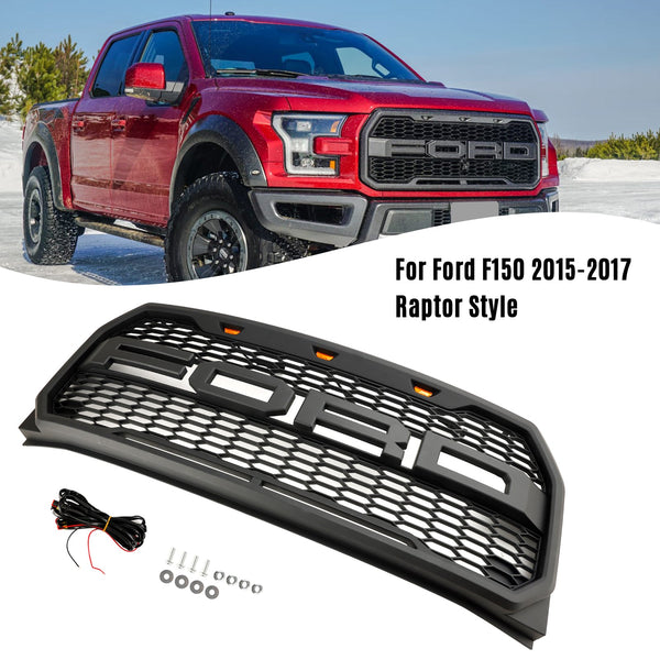 2015-2017 Ford F150 Raptor Style Replacement ABS Front Bumper Grille Grill W/ LED Generic