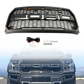 2015-2017 Ford F150 Raptor Style Replacement ABS Front Bumper Grille Grill W/ LED