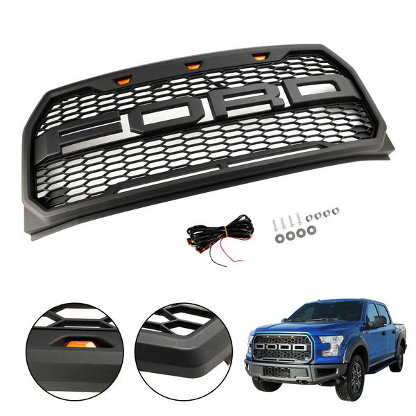 2015-2017 Ford F150 Raptor Style Replacement ABS Front Bumper Grille Grill W/ LED Generic