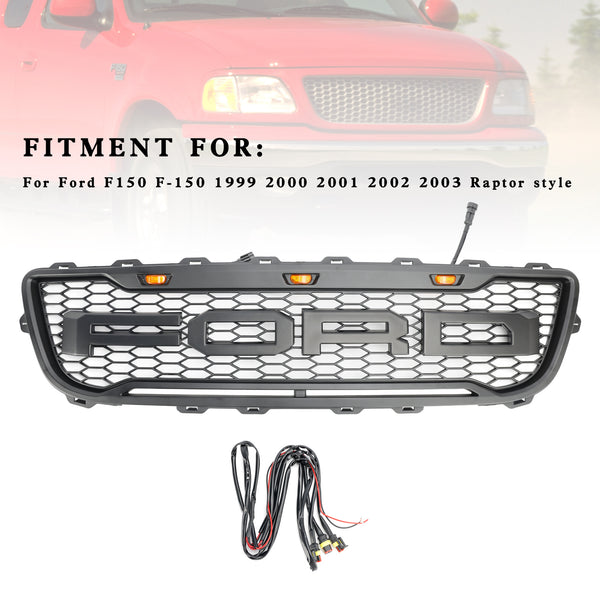 1999-2003 Ford F150 W/ Led Matte Black Front Honeycomb Bumper Grille Grill