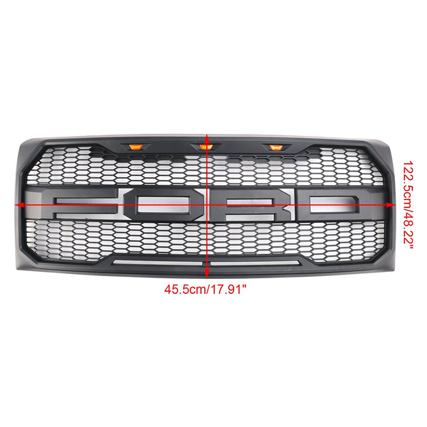 2009-2014 F150 Ford Black Raptor Style Front Bumper Grille Grill With LED Generic