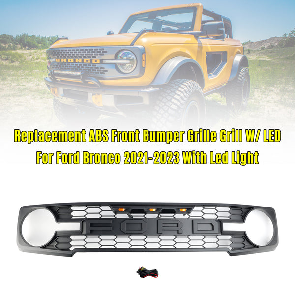 Ford Bronco 2021-2023 Black Front Bumper Grille Grill W/LED