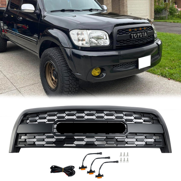 2003-2006 Toyota Tundra TRD PRO Style Front Bumper Grill Replacement Matte Black Grille W/ LED