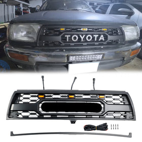 1996-2000 Toyota 4Runner TRD PRO Style Front Bumper Grill Matte Black Grille W/ LED