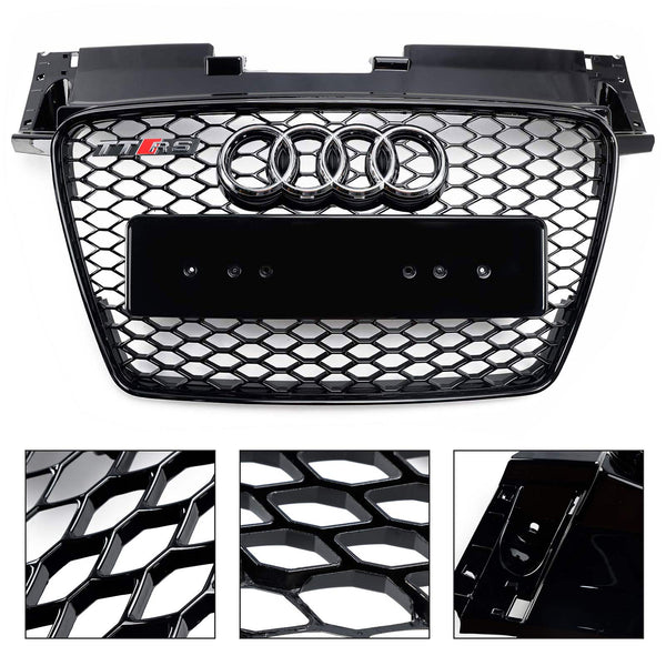 Parrilla delantera tipo panal para Audi TT TTS 2006-2014, color negro brillante, estilo RS, genérica