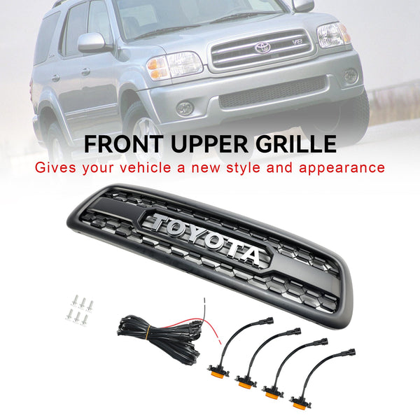 2001-2004 Toyota Sequoia Matte Black Front Bumper Grill Grille W/ Led Light Generic