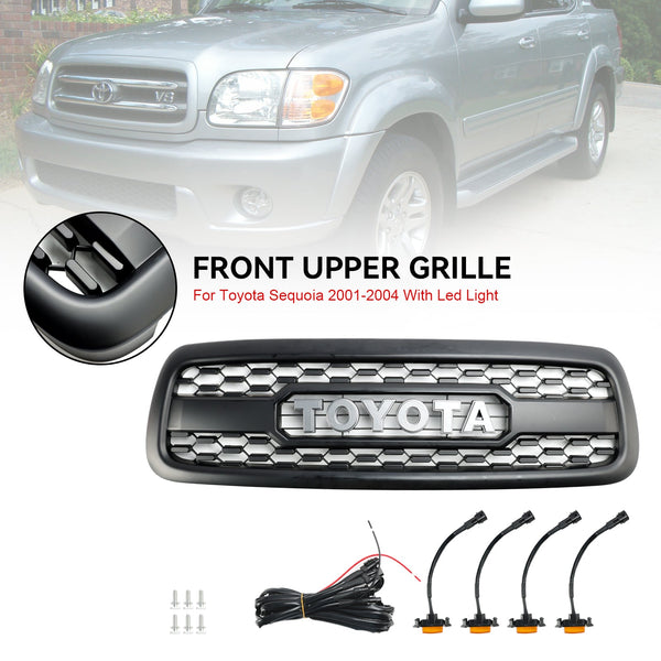 2001-2004 Toyota Sequoia Matte Black Front Bumper Grill Grille W/ Led Light Generic