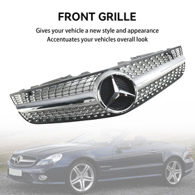 2009-2012 Mercedes Benz R230 SL550 SL600 Diamond Front Bumper Upper Grill Generic