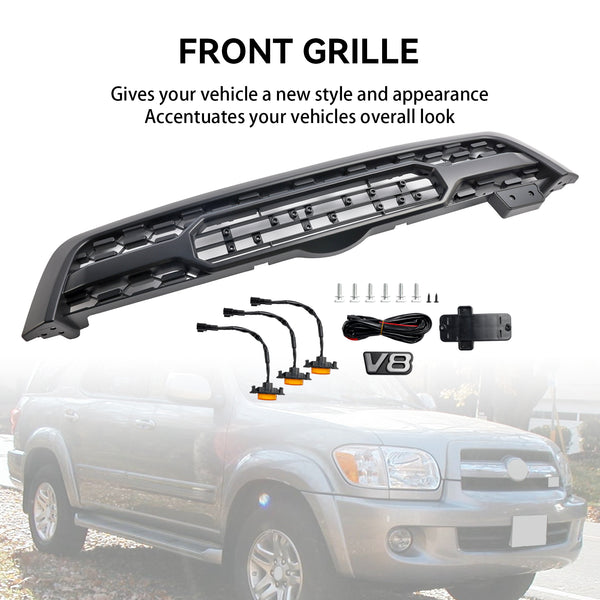 2005-2007 Toyota Sequoia TRO PRO Style Front Bumper Grill Matte Black Grille W/ LED