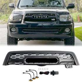 2005-2007 Toyota Sequoia TRO PRO Style Front Bumper Grill Matte Black Grille W/ LED