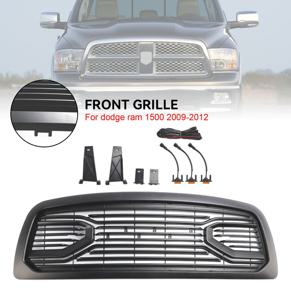 Grille de pare-chocs avant noire mate avec éclairage LED pour Dodge Ram 1500 2009-2012