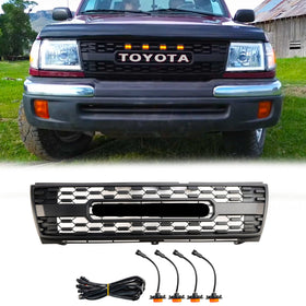 1997-2000 Toyota Tacoma Honeycomb Front Bumper Grill TRD PRO Style Black Grille W/LED