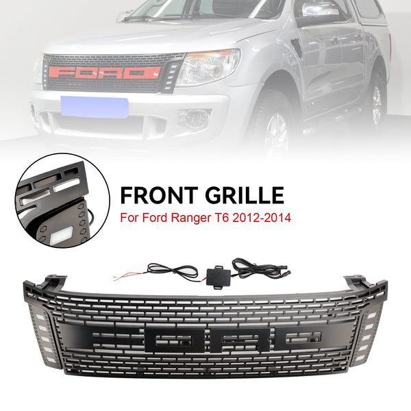 2012-2014 Ford Ranger T6 Matt Black Front Bumper Grill Grille w/ LED Light