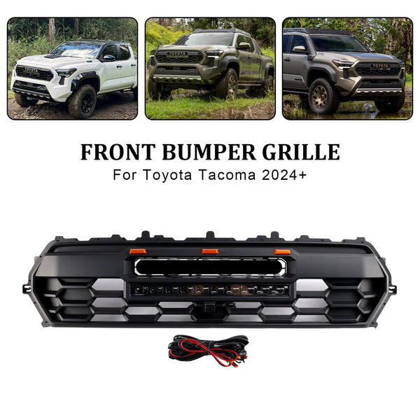 2024 Toyota Tacoma TRD PRO Style Front Bumper Grill Black Grille With LED & Light Bar