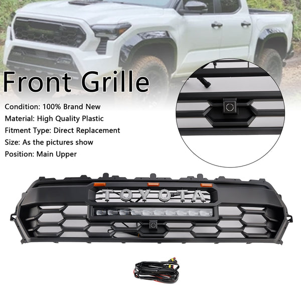 2024+トヨタタコマブラックフロントバンパーグリルグリル付きLED＆ライトバージェネリック