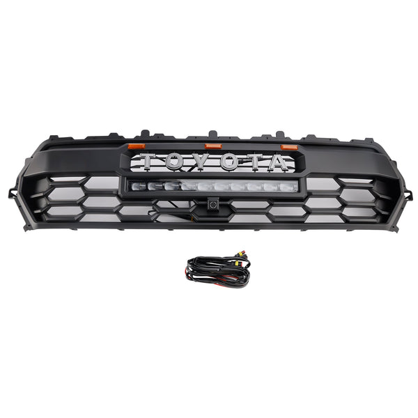 2024+トヨタタコマブラックフロントバンパーグリルグリル付きLED＆ライトバージェネリック