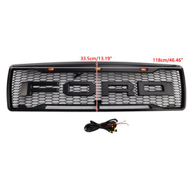 1992-1996 Ford F150 Matte Black Front Honeycomb Bumper Grille Grill W/ Led Generic