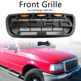 2004-11 Ford Ranger Matt Black Front Bumper Grill Grille With Led Light Generic