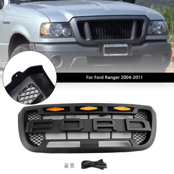 2004-11 Ford Ranger Matt Black Front Bumper Grill Grille s LED Light Generic