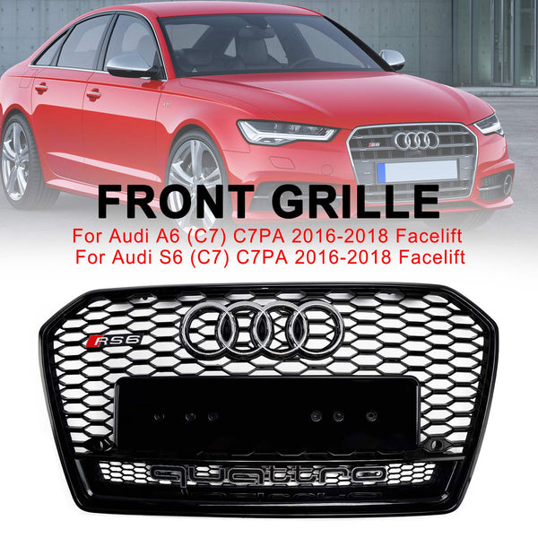 2016-2018 Audi A6 C7 C7PA Facelift Zwart RS6-stijl Honingraatgaas voorgrille Algemeen