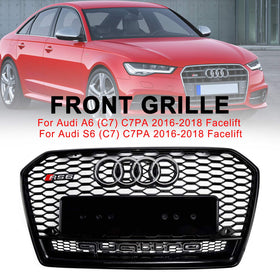 2016-2018 Audi S6 C7 C7PA Facelift Zwart RS6-stijl Honingraatgaas voorgrille Algemeen