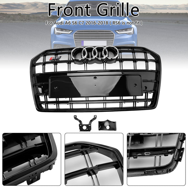 2016-2018 Audi A6 S6 C7 S6 Style Front Bumper Grille Grill Black