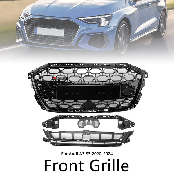 2020-2024 Audi A3 S3 RS3 Style Honeycomb Front Grille Grill Gloss Black