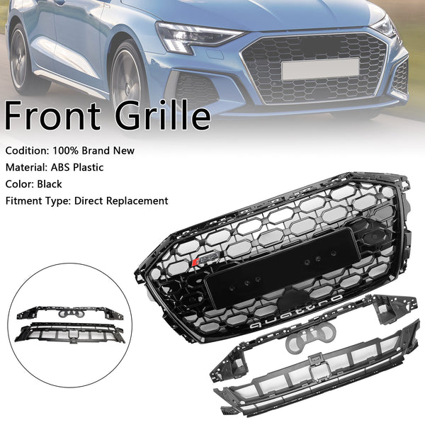 2020-2024 Audi A3 S3 RS3 Style Honeycomb Front Grille Grill Gloss Black