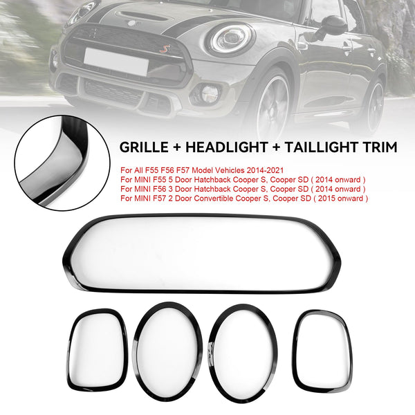 2014-2021 Mini F55 F56 F57 Svart Grill+Strålkastare+Baklykta Trim 51137449207 Generic