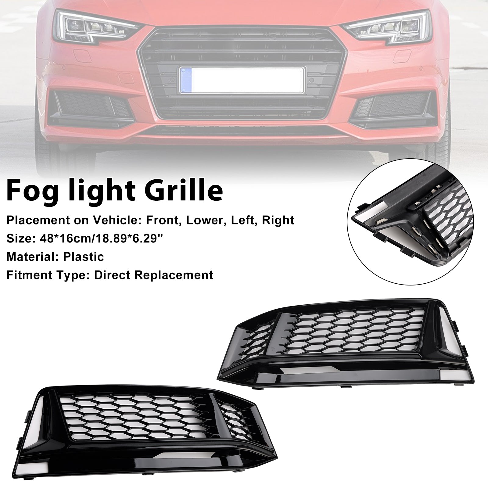 2016-2018 Audi S4/A4 S-Line B9 2 stk. tågelygteafdækning til grill 8W0 807 681 K 8W0 807 682 K Generisk