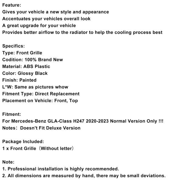 Diamond Front Grille Grill Fit Mercedes-Benz H247 GLA250 GLA200 2020-2023