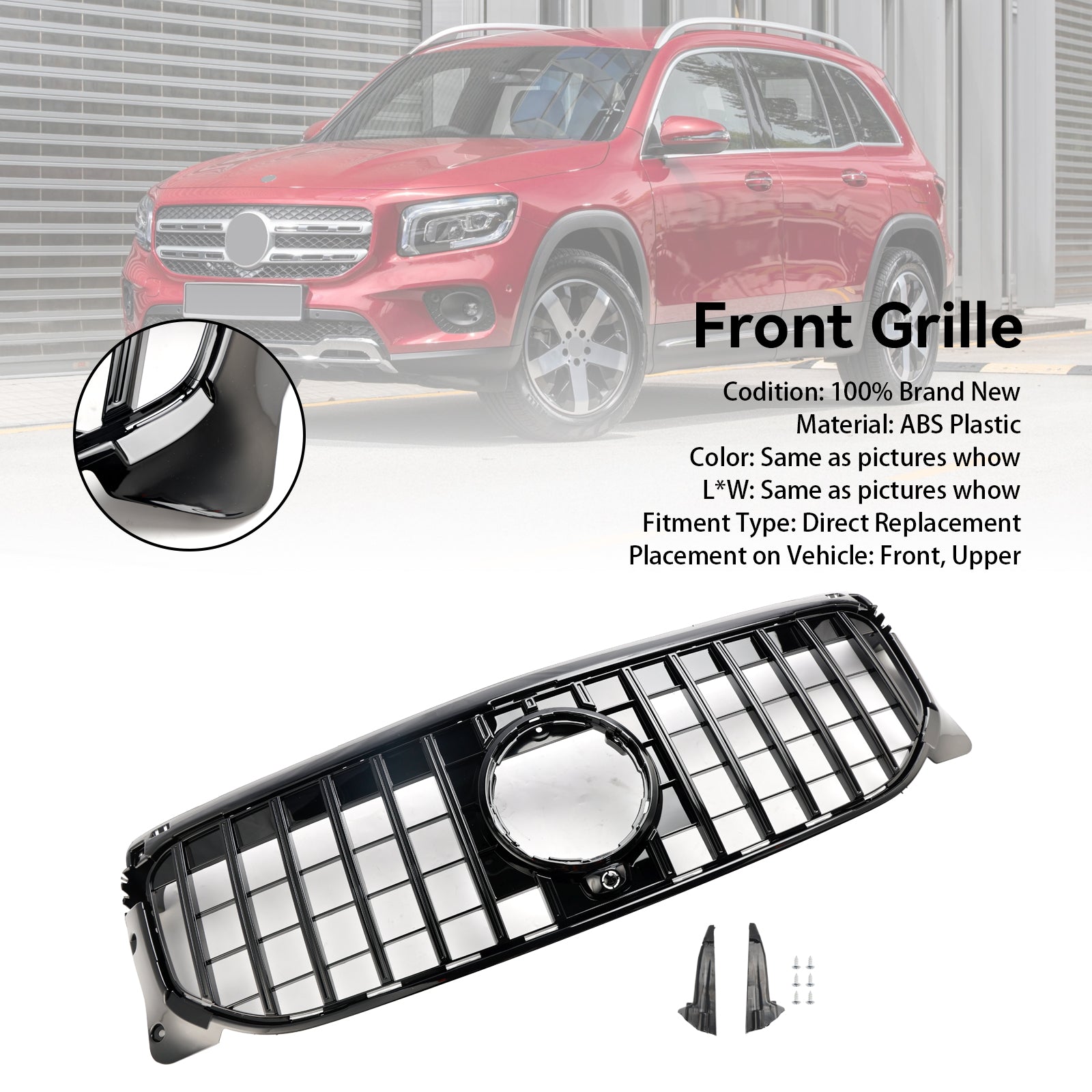 2020–2023 Mercedes Benz GLB-Klasse X247, glänzend schwarzer Frontstoßstangengrill