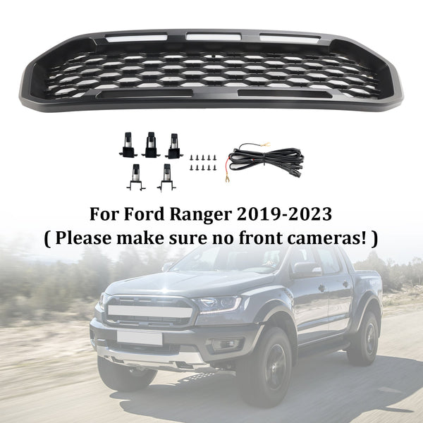 2019-2023 Ford Ranger T8 Front Bumper Grill Grille Black W/LED Light Generic