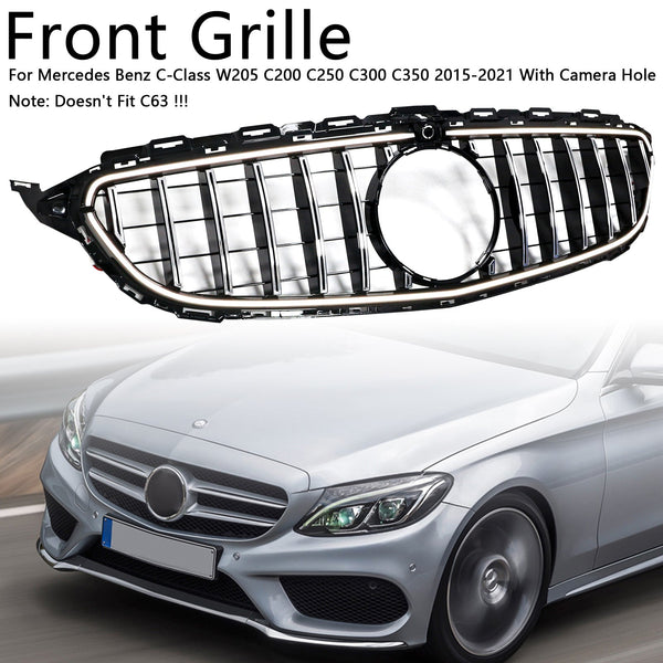 2015-2021 Mercedes-Benz C-Klasse W205 C200 C250 C300 C350 Forkromet forkofangergrill med LED Generisk