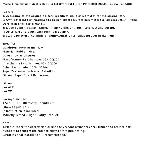 Auto Transmission Master Rebuild Kit Overhaul Clutch Plate 0BH DQ500 For VW