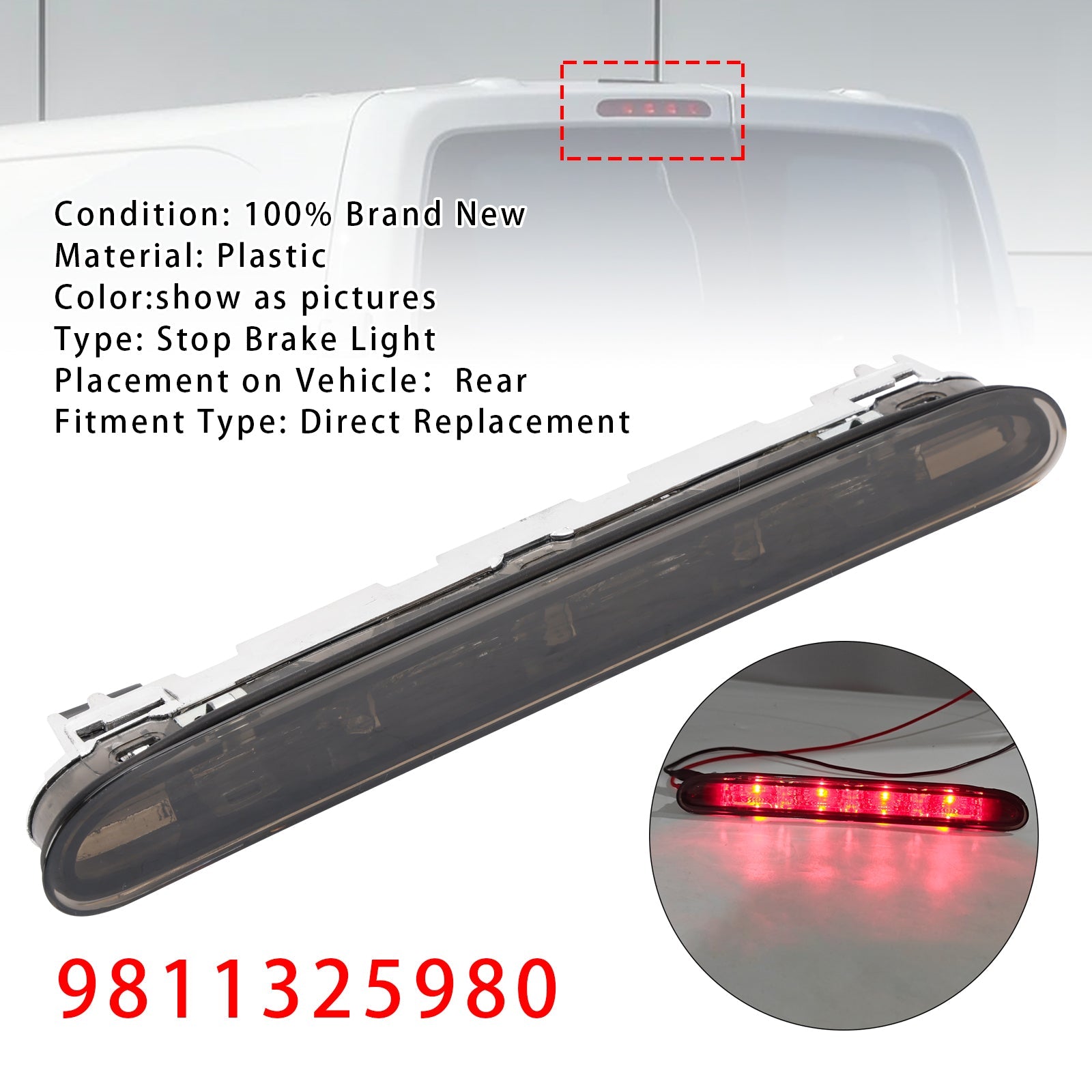 LED bremselys bak 9811325980 For Citroen Jumpy Peugeot Expert svart