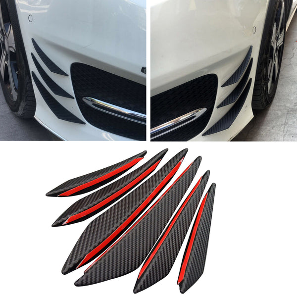 6PCS Universal Carbon Fiber Car přední nárazníkové ploutve spoiler kanály Refit Kit