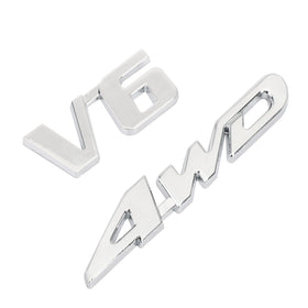 3D Chrome Metal 4WD Car Trunk Rear Fender Emblem Badge Decal Sticker 4WD SUV V6