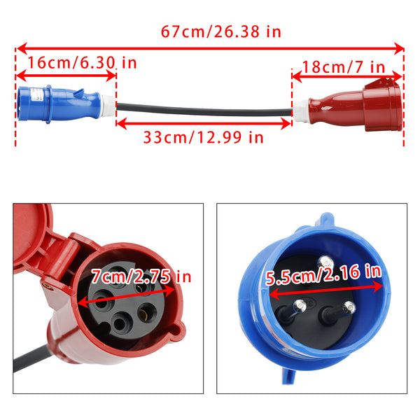 CEE Socket Koppling Plugg Infälld Socket Fas Inverter 32A 3 Fas till Enkel Generisk