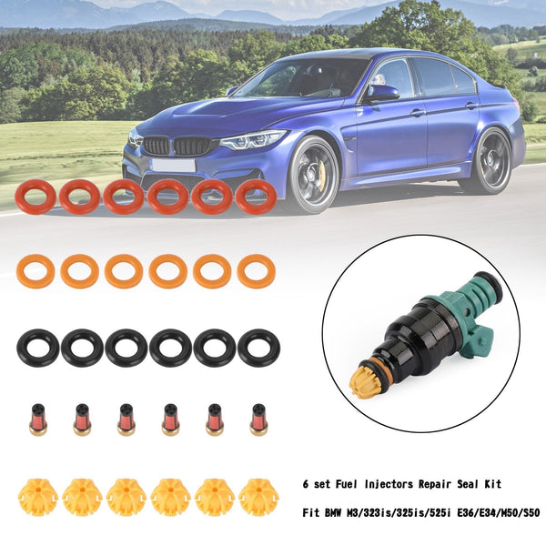 1995 BMW M3 6 set Fuel Injectors Repair Seal Kit 0280150415 Generic