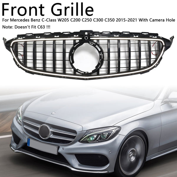 Mercedes Benz Classe C 2015-2021 W205 C200 C250 C300 C350 Griglia paraurti anteriore nera con LED generico